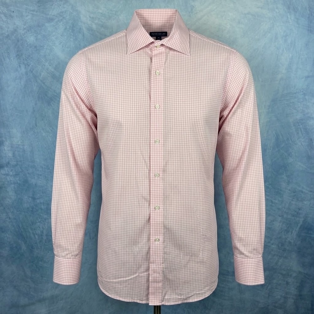 Peter Millar Crown Crafted Mens Medium Pink Gingham Flex Finish Cotton Shirt